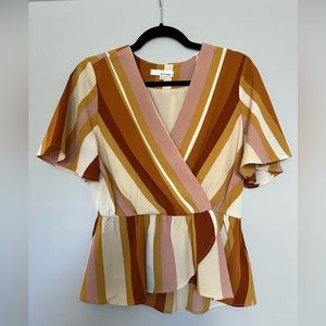 Pink, rust, & tan striped blouse, Medium